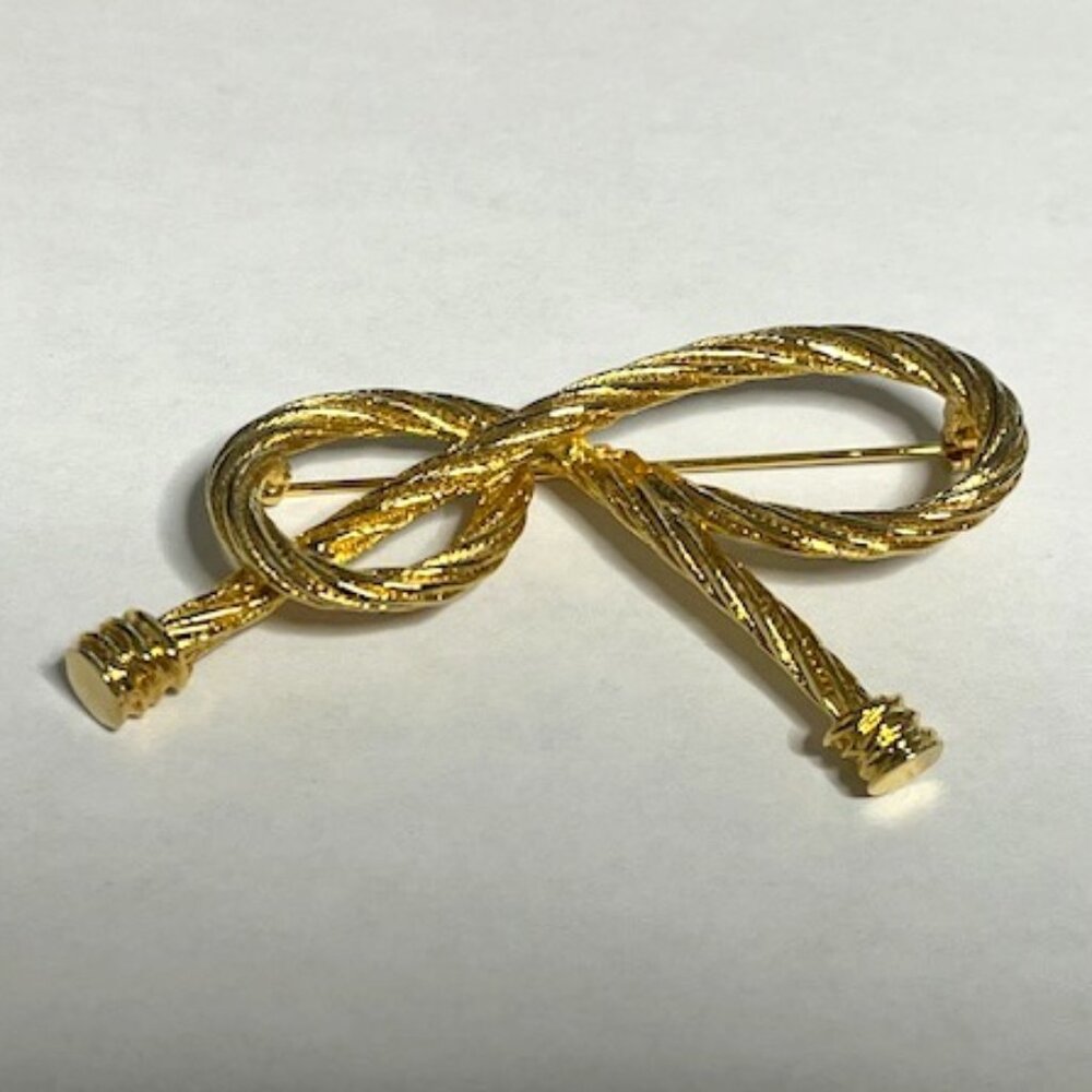 VTG Gold Tone Twisted Rope Bow Pin/Brooch Classic Style 3" Long